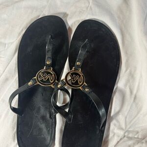 Michael Kors Black Sandals with Gold MK Emblem